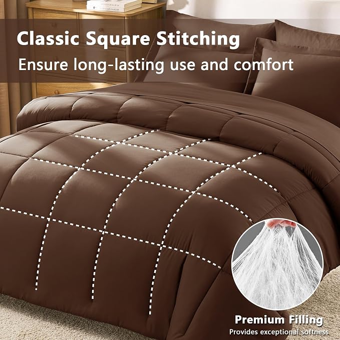 CozyLux Queen Comforter Set Brown - Image 6