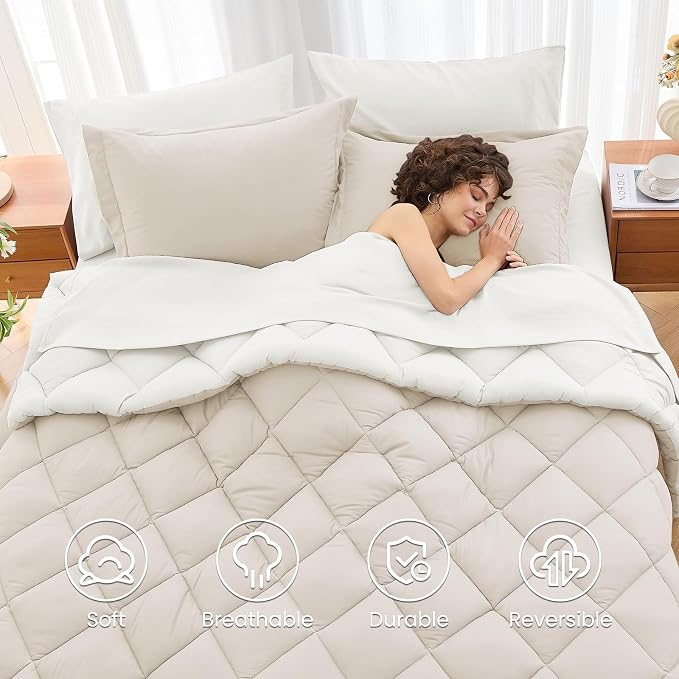 MUXHOMO 7 Pieces Queen Comforter Set, Reversible Bed in a Bag Queen Size - Image 6