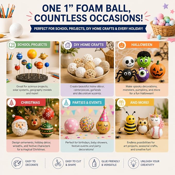 Evershine 100 Pack 1 Inch Craft Foam Ball - Image 2
