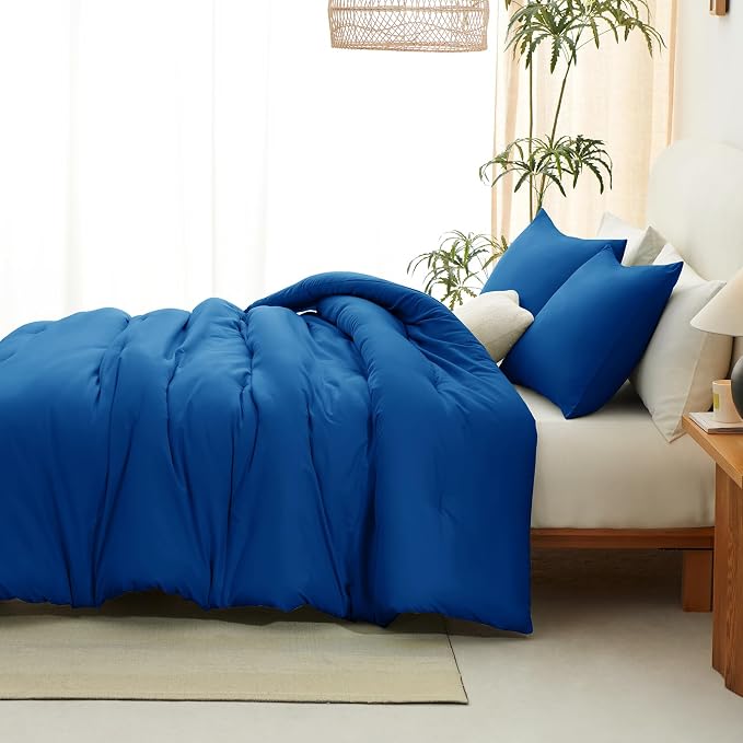 CozyLux Queen Comforter Set Classic Blue, 3 Pieces Solid Comforters Queen Size - Image 6