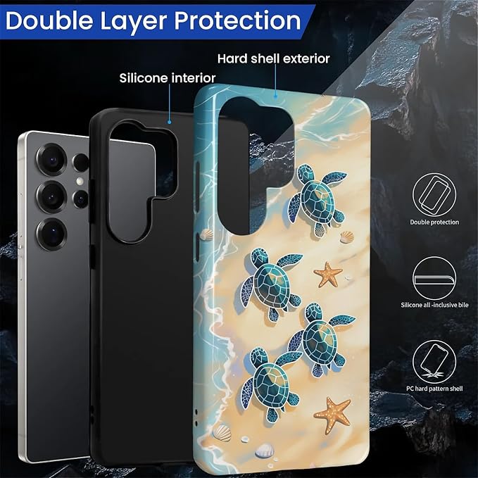 for Samsung Galaxy S25 Ultra Case, Sea Turtle Beach Pattern Glossy 2 in 1 - Image 3