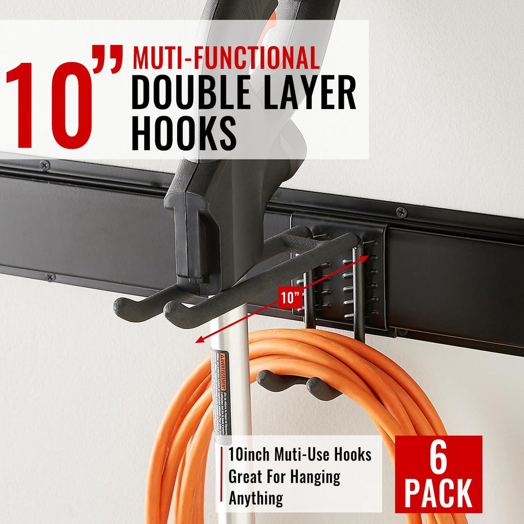 Wall Mount Tool Storage Rack, Garage Organization, Heavy Duty Garage Storage Tool Organizer, Garden Tool Wall Hooks and Hangers, Hold Up to 350lbs Black