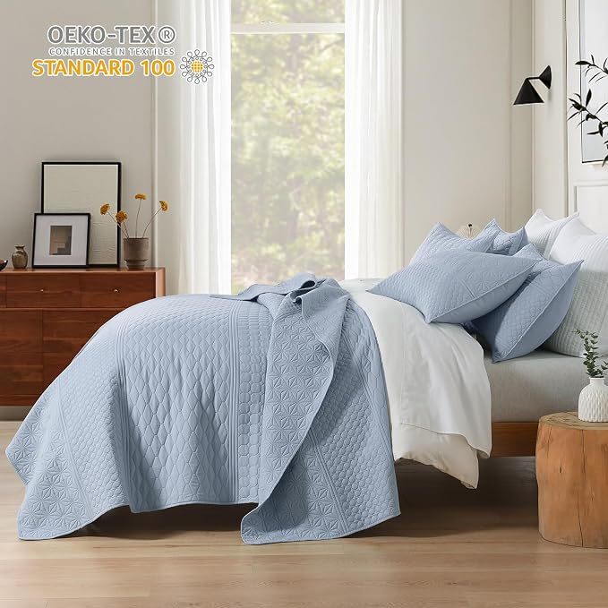 HORIMOTE HOME Light Blue Twin Size Quilt Set - Image 3