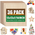 36 Pack Basswood Sheets 1/16x12X12Inch, Plywood Sheets by ESRICH