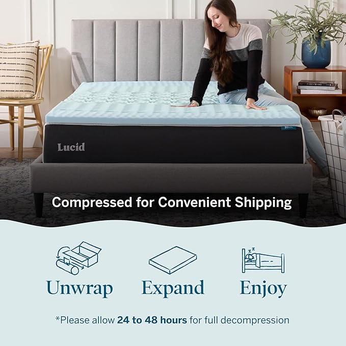LUCID 2 Inch Gel Memory Foam Mattress Topper, Twin XL size – 5 Zones – Cooling - Image 4