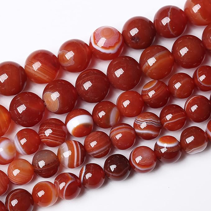 60PCS 6mm Natural Red Striped Agate Beads Round Loose Gemstone Beads by NaturalStoneBeads