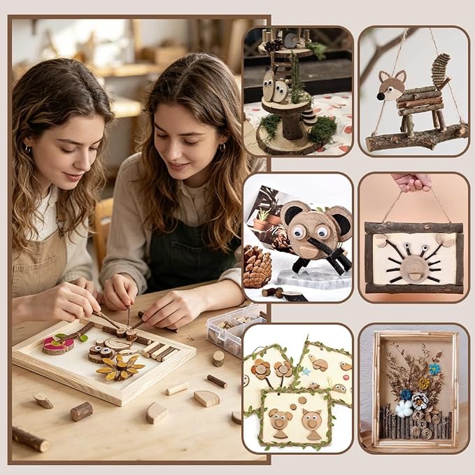 AHANDMAKER Wooden Unfinished Craft Kits DIY Wood Slices Kit Natural Wood Slices - Image 5