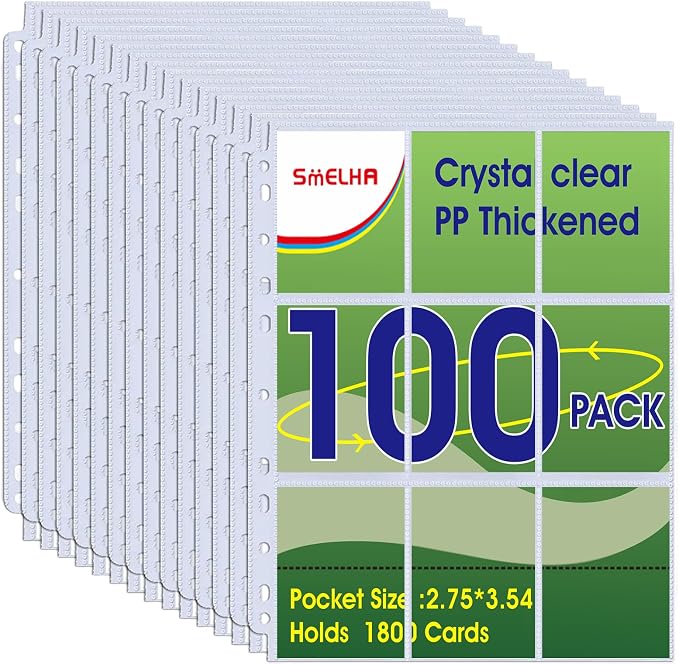 9 Pocket Page Protector, Holds 1800 Cards, Trading Card Sleeve, Baseball Card by SMELHA