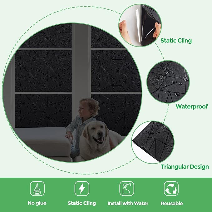 Coavas Blackout Window Privacy Film, Frosted Glass Static Cling, Decorative - Image 6