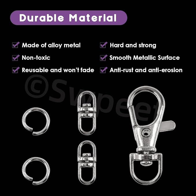 Swpeet Assorted 150Pcs Silver Keychain Making Kit, Swivel Trigger Hook - Image 3