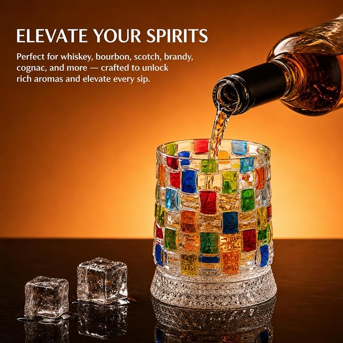 Colorful Rotating Whiskey Glasses Set of 2, 9 oz Rocks Glasses - Image 7