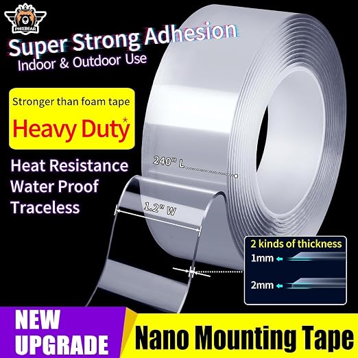 PHIXBEAR Extra Large 1" x 200" Double Sided Tape，Clear & Tough Heavy Duty Nano - Image 2
