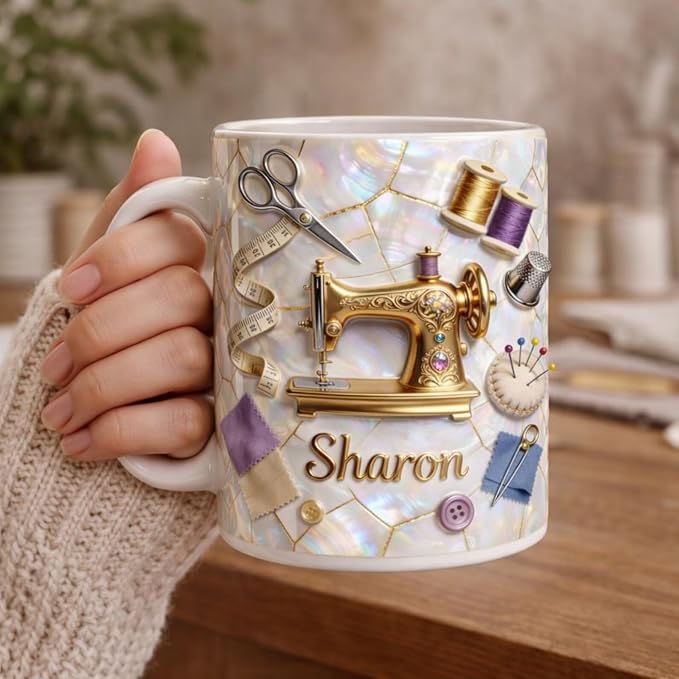 Personalized Sewing Mug with Name, Custom Seamstress Coffee Cup, Tailor Gift - Image 2