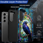 for Samsung Galaxy S23 Case, Crow Faux Stained Glass Pattern Glossy 2 in 1 - Image 3