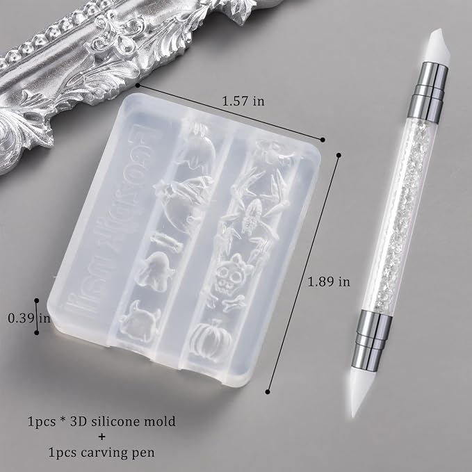 Fcozpjk Silicone Nail Art Molds Halloween, 3D Bat Spider Ghost Pumpkin Skeleton - Image 2