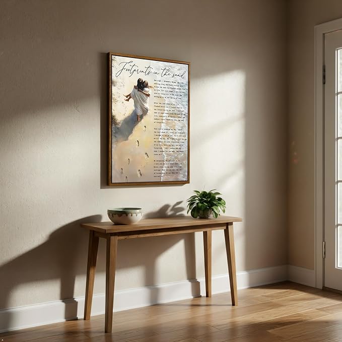 VXGMYPGZ Framed Footprints in the Sand Canvas Wall Art, Inspirational Christian - Image 6