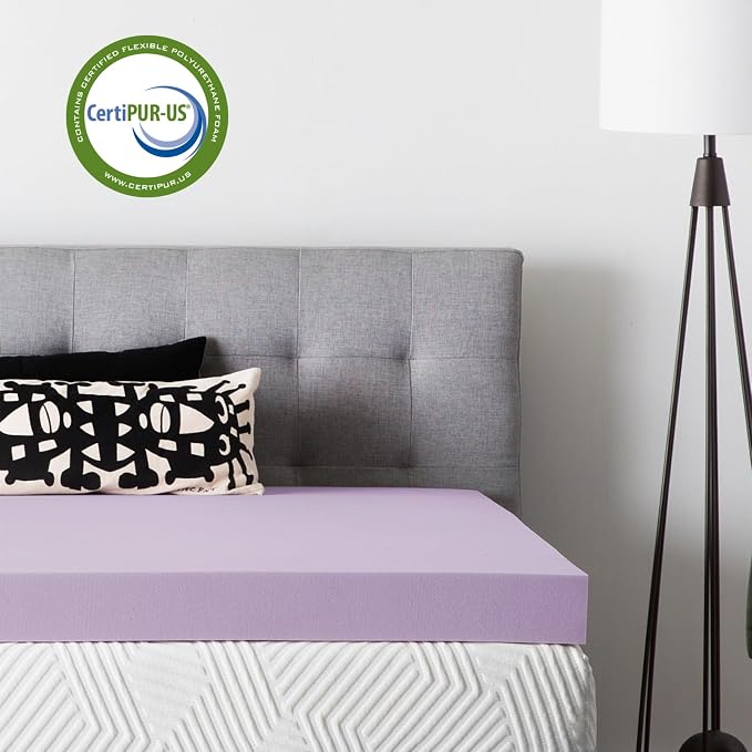 Lucid 4 Inch Lavender Memory Foam Mattress Topper, Full Size – Essential Oil - Image 4
