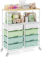 Rolling Cart with 8 drawers, Storage Drawer Cart with Wooden Tabletop, Lockable by APEXCHASER