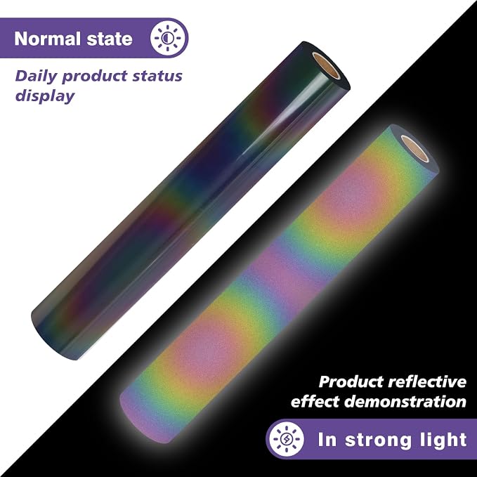 TUMIYA Heat Transfer Vinyl Reflective Rainbow HTV Roll, Reflective HTV Vinyl - Image 3