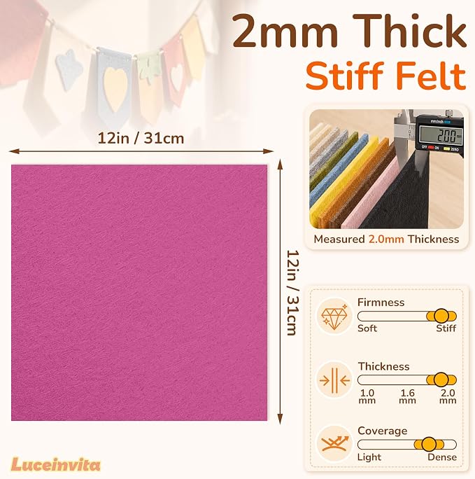 2mm Stiff Felt Sheets 12" X 12" | Thick Polyester Felt Material, DIY Craft - Image 3