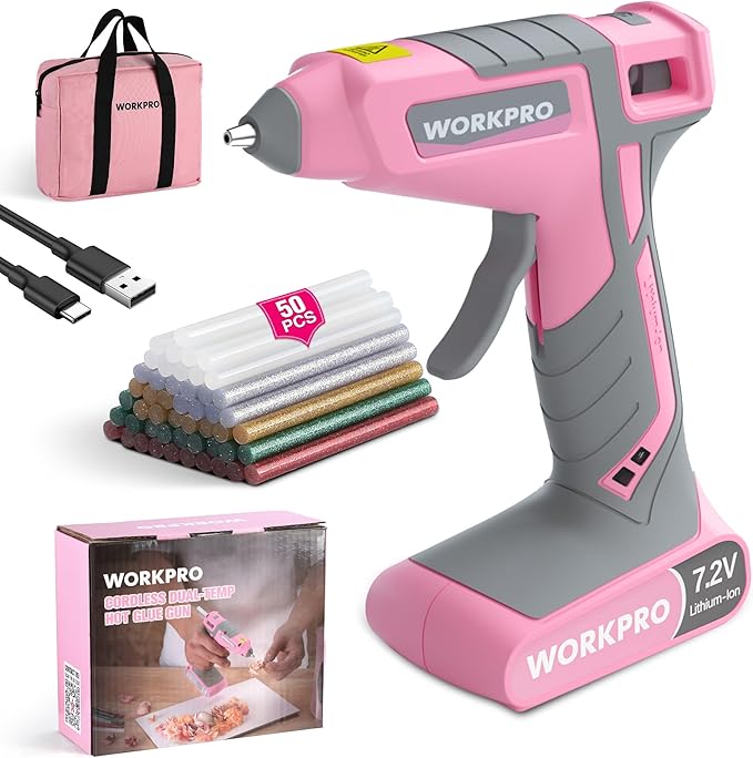 WORKPRO Cordless Hot Glue Gun, 30s Fast Preheating, 7.2V Dual-Temp Glue Gun Kit by WORKPRO