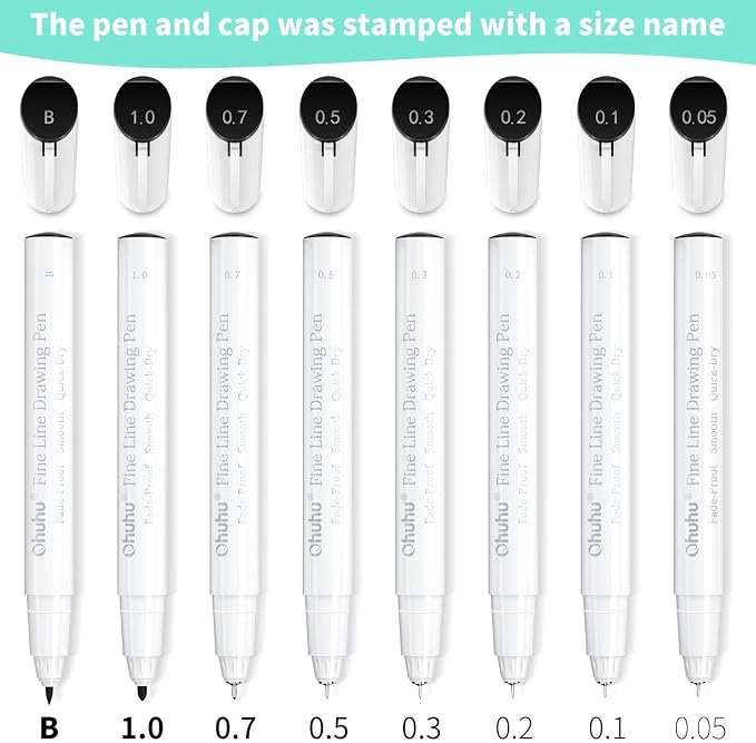 Ohuhu Fineliner Pens Micro Drawing Pens: 8-size Tips Waterproof Pigment Black - Image 6