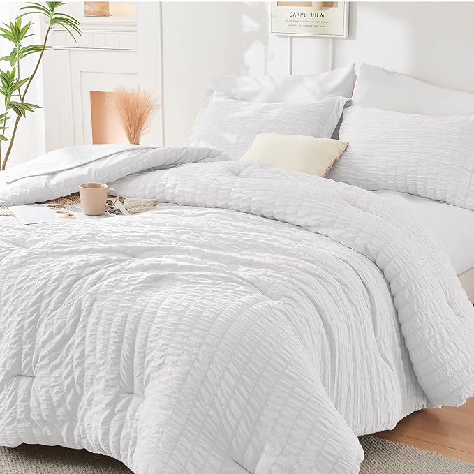 HYMOKEGE White Duvet Cover Queen Size, Ultra Soft 3-Piece Seersucker Duvet - Image 6