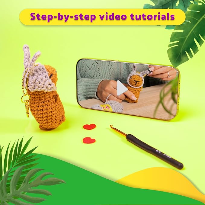 Capybara Crochet Kit for Beginners, 2 Easy Amigurumi Capybaras, Bunny Ears | - Image 4