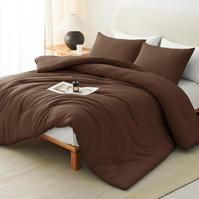 CozyLux Twin Comforter Set Brown, 2 Pieces Twin Extra Long Solid Breathable - Image 8