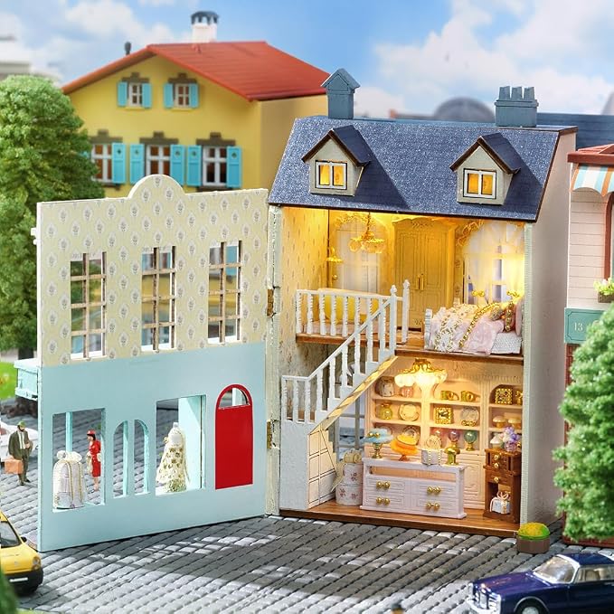 DIY Miniature House Kit, CUTEROOM Wooden Dollhouse Kit Mini House Making Kit - Image 4