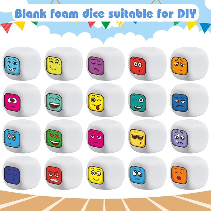 Deekin 25 Pcs Back to School 2.5 Inch White Blank Dice EVA Foam Dice Graffiti - Image 3