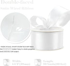 HUIHUANG White Satin Wired Ribbon 1-1/2 inch White Double-Faced Satin Wire - Image 2