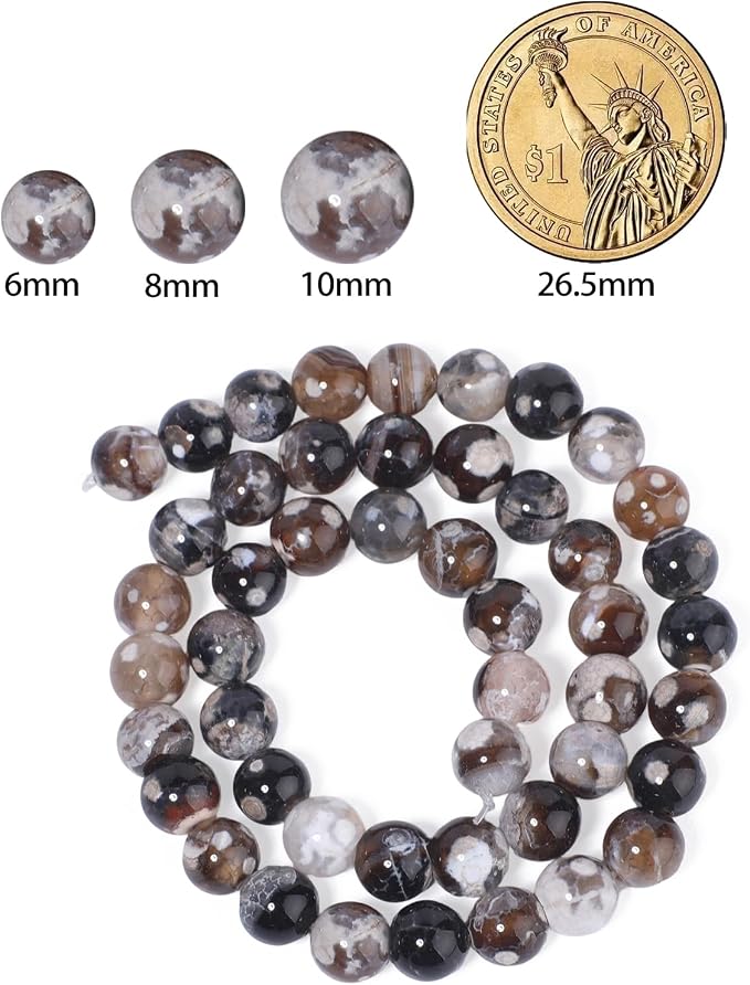 60pcs Round Loose Black Fire Agate Beads - Image 2