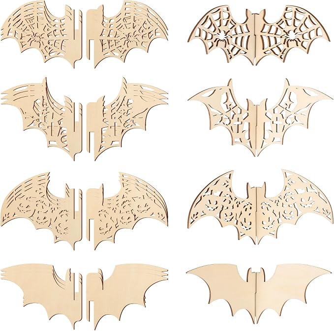 COCHIE DIY 3D Halloween Bats Wood Crafts to Paint, Paintable Unfinished Wooden by COCHIE