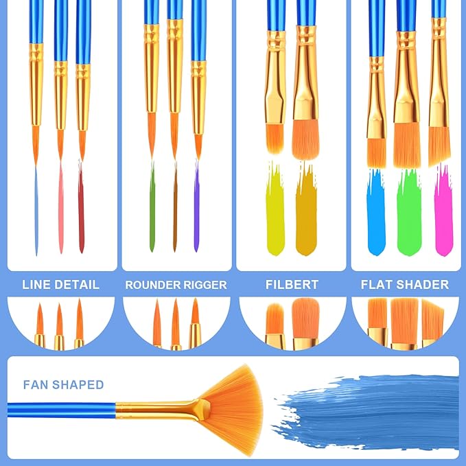 ESRICH Paint Brushes Set, 20 Pack 240 Pcs Nylon Hair Paintbrushes Round-Pointed - Image 4