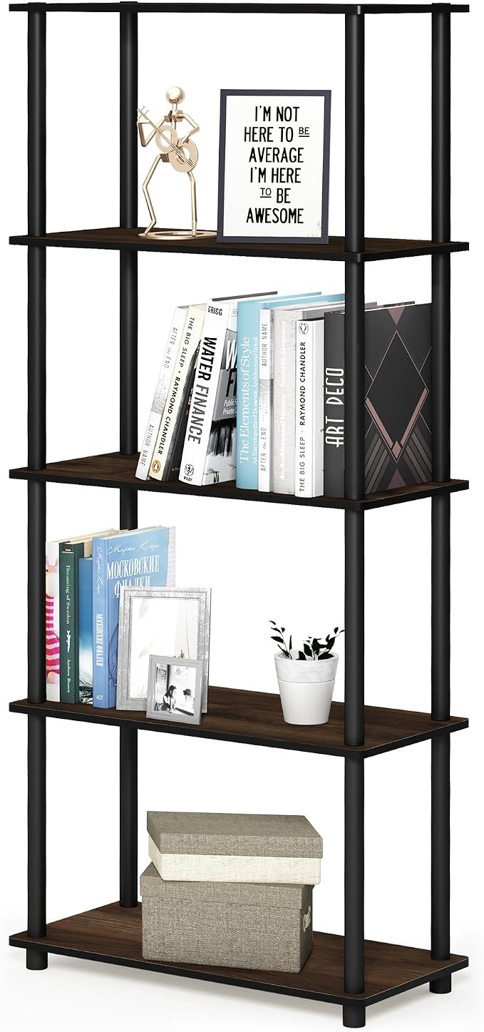 Furinno TURN-N-TUBE Storage Shelves, 5-Tier Book Shelf, Corner Shelf, Toolless by Furinno-FitsYourSpaceFitsYourBudget
