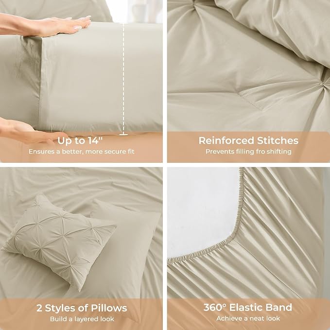 Sasttie California King Comforter Set, 7-Piece Bed in a Bag Cal King, Pintuck - Image 5