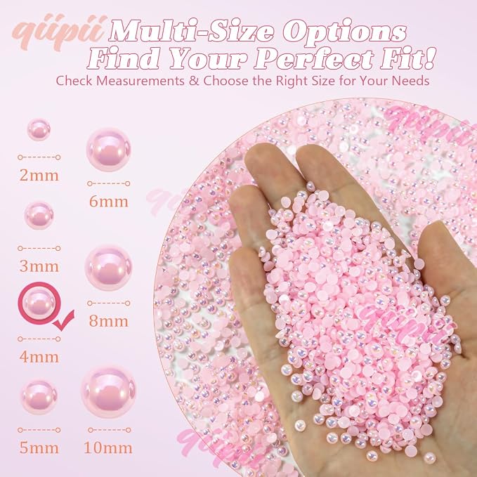 qiipii 3200PCS 4mm Small Light Pink AB Half Round Pearls Gems - Image 3