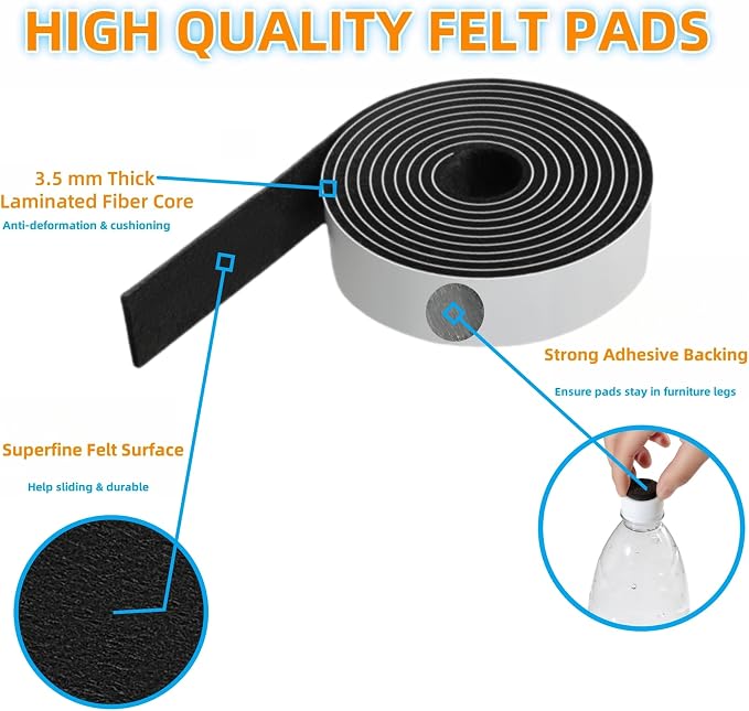 Felt Strips with Adhesive Backing – Furnigear Heavy Duty Cuttable Felt Tape - Image 3