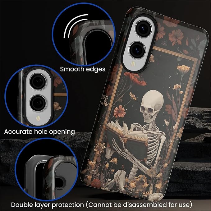 Case for Samsung Galaxy S25 Edge Case, Skeleton Reader Goth Floral Design - Image 5