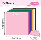 72 Pack Foam Sheets, 8x8IN 12 Color Foam Paper 1MM Foam Craft Sheets - Image 2