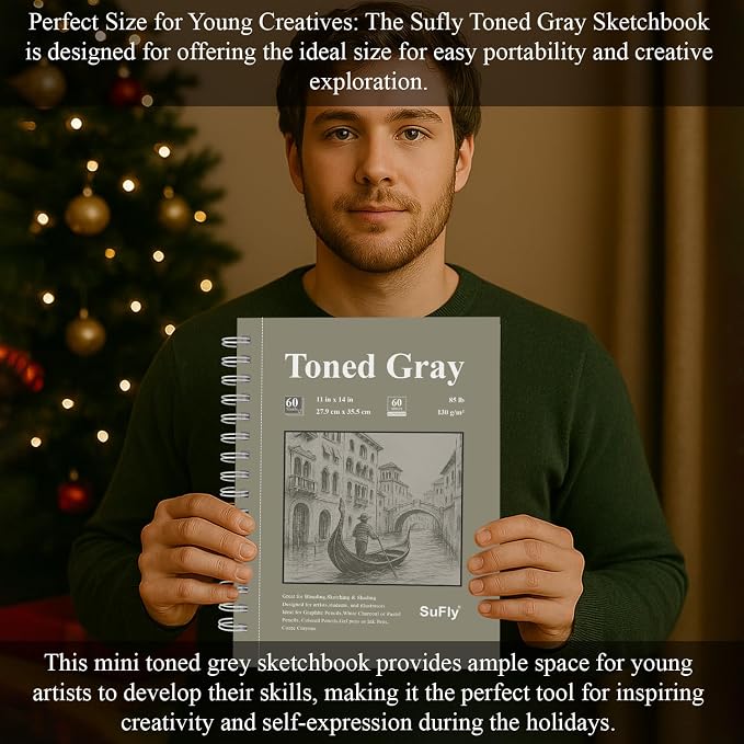 SuFly Gray Toned Sketch Pad, 85lb/130gsm Toned Gray Paper - Image 7