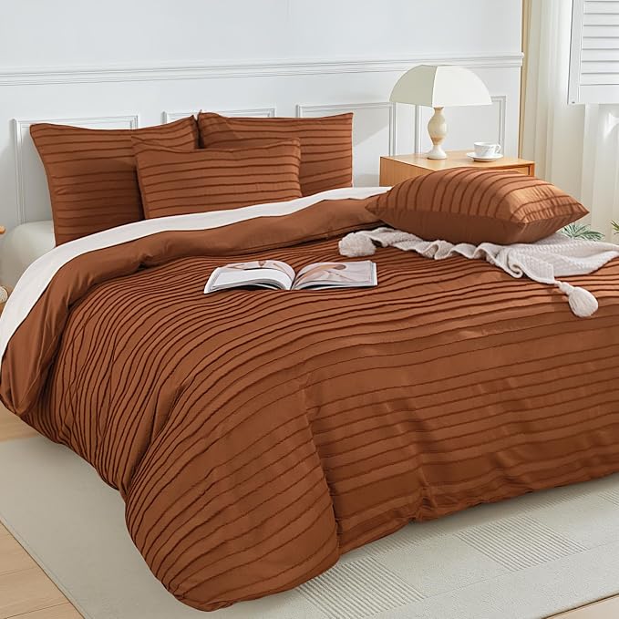 NEXHOME PRO Twin Duvet Cover, Brunt Orange 2 Pieces Boho Tufted Duvet Cover Set - Image 2