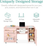 Best Choice Products Large Folding Sewing Table, Caster Wheels, Storage Shelves - Image 3