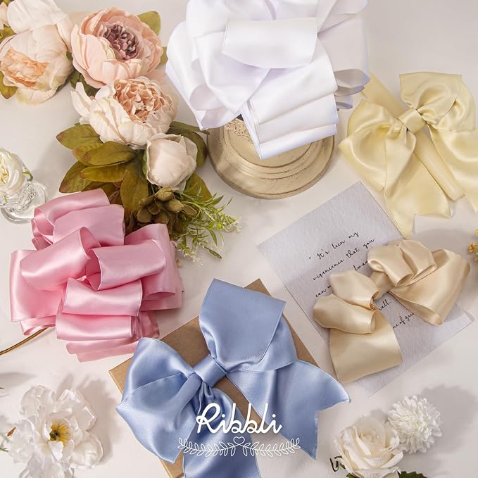 Ribbli Light Pink Double Faced Satin Wired Ribbon 2.5 Inch Pink Christmas Ribbon - Image 4