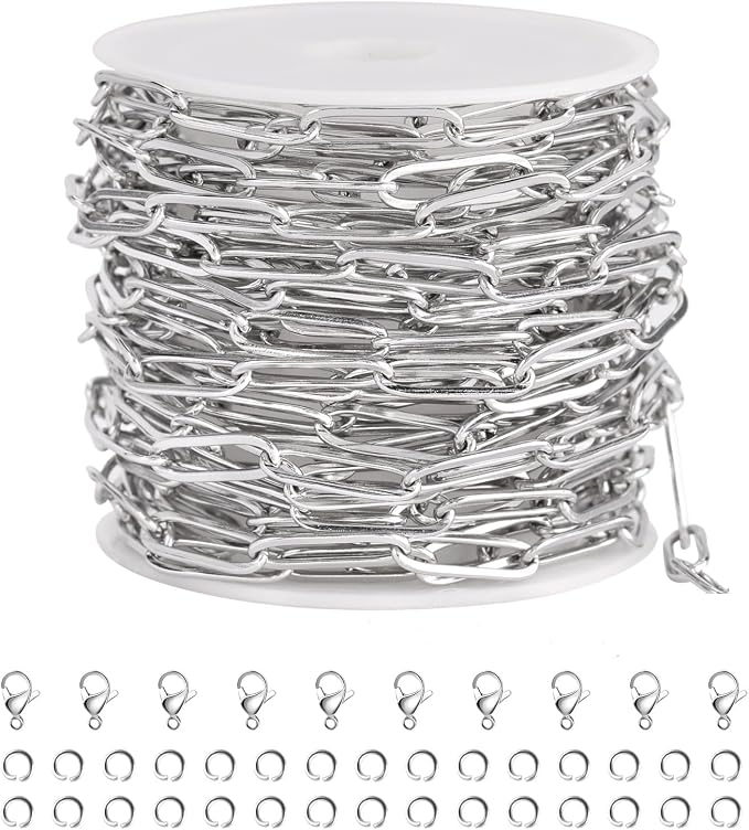 SMYHTGLIF 16.4 Feet Silver Stainless Steel Jewelry Making Chains Oval Paperclip by SMYHTGLIF