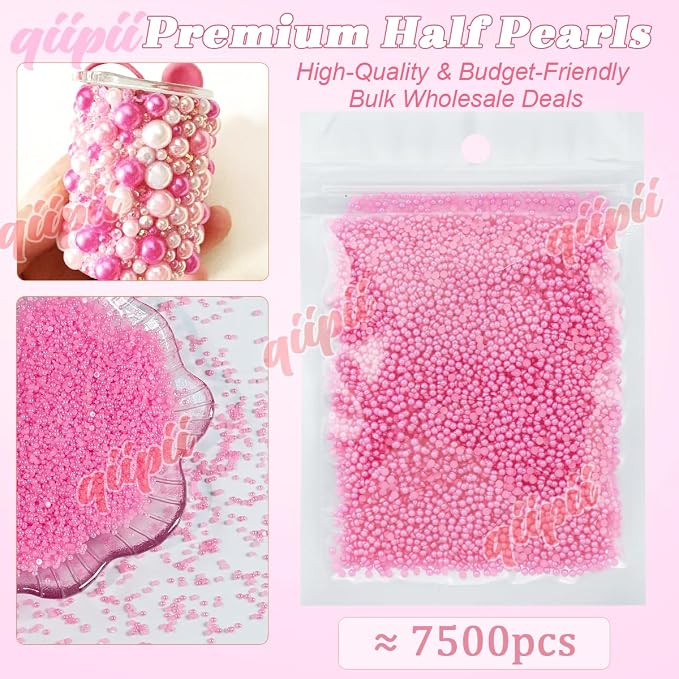 qiipii 7500PCS 2mm Small Rose Pink Half Round Pearls - Image 2