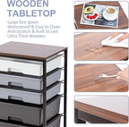SYKIARIOL Utility Cart with 5 Drawers, Storage Drawer Cart with Wooden Tabletop - Image 6