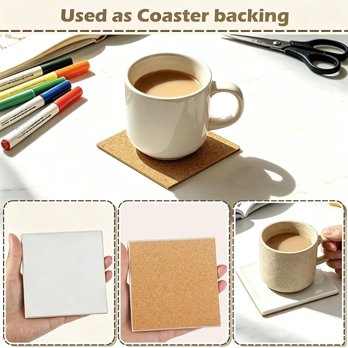 36Pcs 4 Inch Self Adhesive Cork Sheets, 2mm Thick, Thin Cork Tiles - Image 2