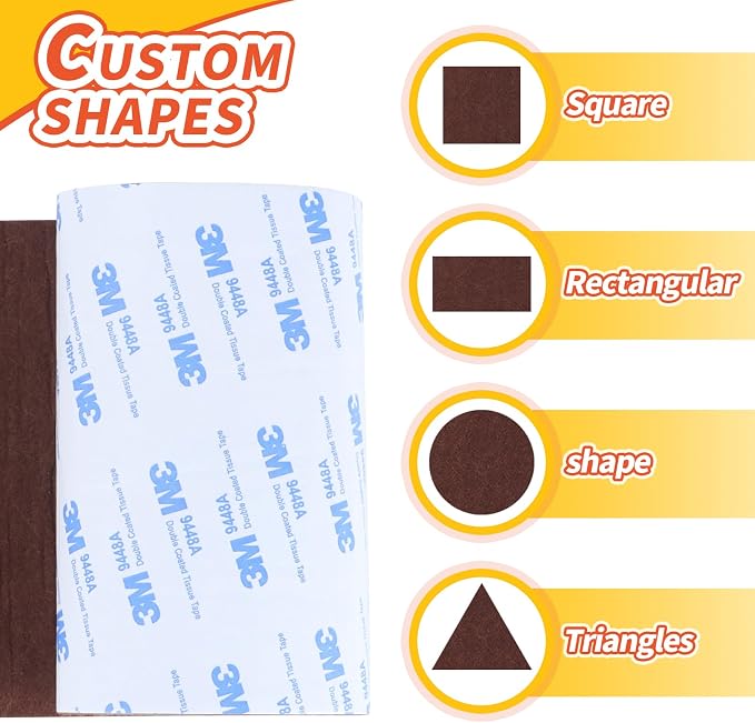 Felt Furniture Pads, Non Slip Self Adhesive Cuttable Felt Tape Brown Heavy Duty - Image 3